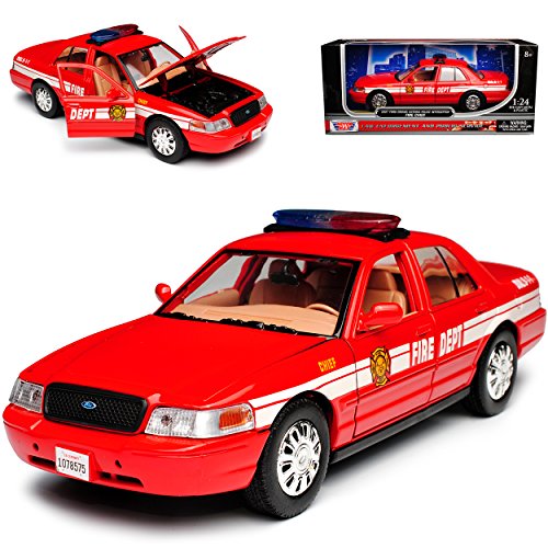 Motormax Ford Crown Victoria Interceptor Police Fire Chief - Coche de policía y bomberos (escala 1/24)