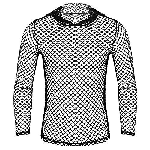 MSemis Camiseta Sexy Transparente para Hombres Chaleco de Malla Camisa de Músculo con Capucha Sudadera Fishnet Slim Fitness Clubwear Talla M-2XL Negro con Capucha Medium