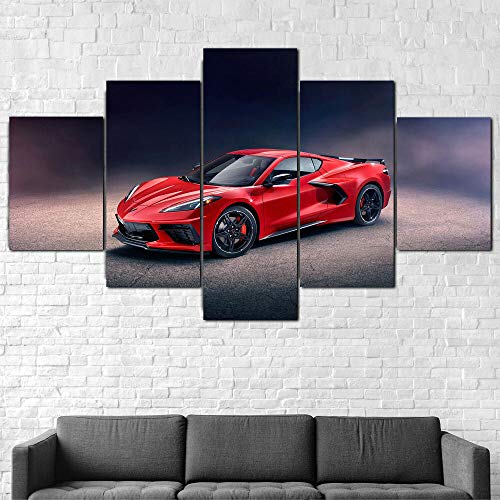 MTRSLH Cuadros Decoracion Salon Modernos 5 Piezas Lienzo Grandes XXL Murales Pared Hogar Pasillo Decor Arte Pared Abstracto Chevrolet Corvette Stingray Z51 HD Impresión Foto 150x80cm