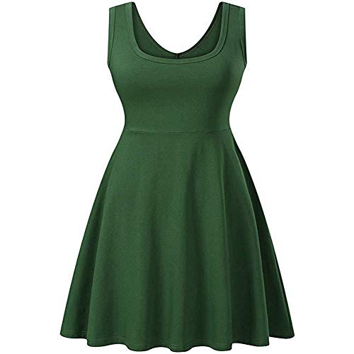 Mujer Primavera y Verano Nueva Costura Cuello Redondo Sin Mangas Gran Swing Color Sólido Vestido Sexy