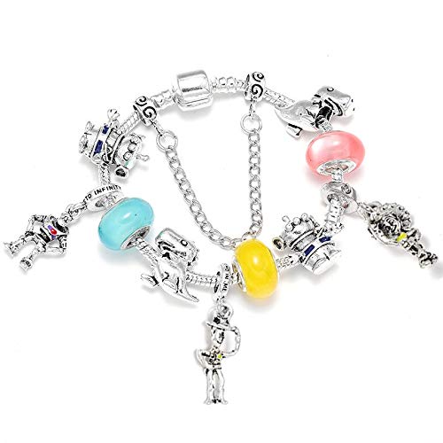 MZFRXZ Pulsera Mujer Brazalete de Plata Antiguo de la Vendimia Brazaletes para Mujeres con Toy Story Pulsera de Vidrio Colorida como niños DIY Jewelry 18cm Colorido