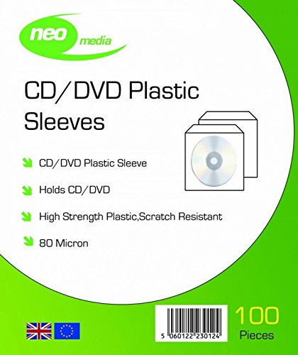 Neo Media Carteras de plástico para CD/DVD, 80 micras, 100 unidades