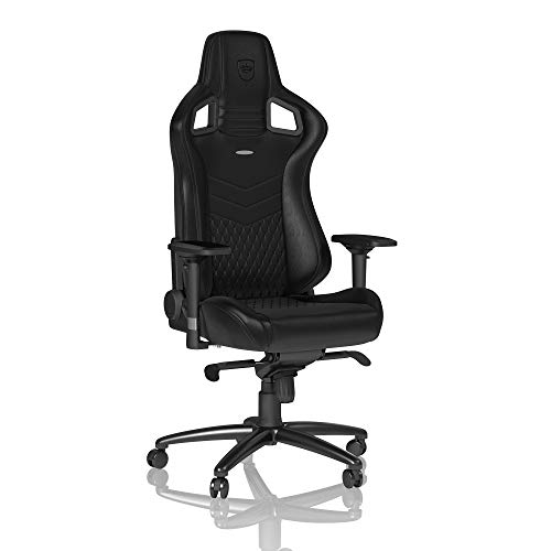 noblechairs Epic Silla de Gaming - Silla de Oficina - Silla de Escritorio - Reclinable a 135 ° - Cuero Auténtico - 120 kg - Diseño de Asiento de Carreras - Negro