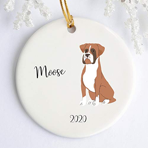 None-brands Adorno de árbol personalizado para árbol de Navidad, adorno de boxeador, nombre de perro, raza de perro, regalo de cuarentena 2020, adorno de Papá Noel