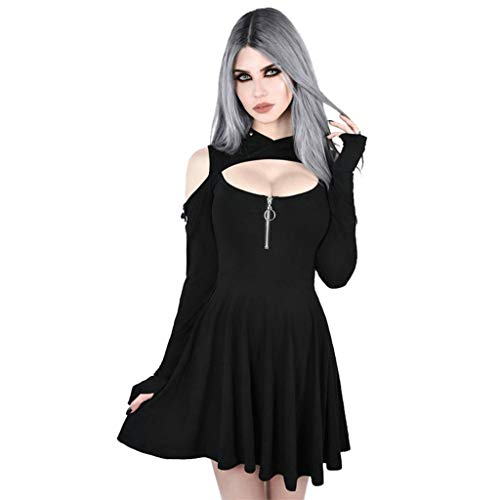 NPSJYQ Vestido con Capucha Estilo Punk Minifalda con Cremallera para Mujer Mini Vestido con Capucha GóTico Vestidos De Fiesta CláSicos Retro Personalidad Vestidos De Talla Grande