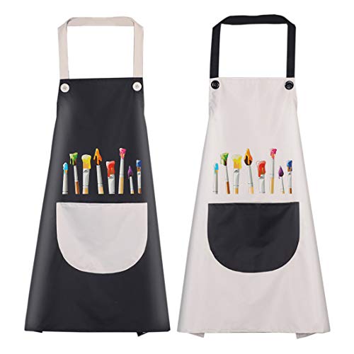 O-Kinee Delantal Infantil, 2 Piezas Niños Delantales con Bolsillo, Niños Artista Delantales, Ajustable Infantil Delantal para Pintura Artística Cocinar Hornear, Negro y Gris (8-12 Años)