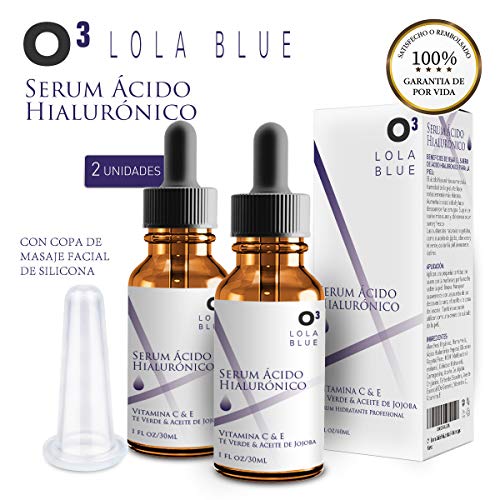 O³ Serum Acido Hialuronico Puro 2×30 ml Lola Pink Con Copa Masaje Cara De Silicona| Serum Facial Acido Hialuronico Puro 100% Altamente Dosificado | Ácido Hialurónico Contra Envejecimiento De Piel