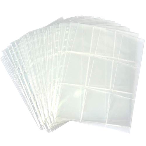 OFNMY 50pcs Juego de Fundas para Cartas Almacenamiento Coleccionables Cada Hojas de 9 Bolsillos 9.5*7cm (Transparente )