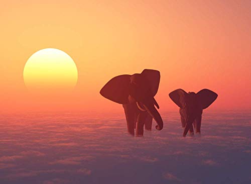 Ompecabezas De 1000 Piezas Para Adultos Elefantes Y Crías De Elefante Al Atardecer Educativo Intelectual Descomprimiendo Juguete Divertido Juego Familiar Para Niños Adultos