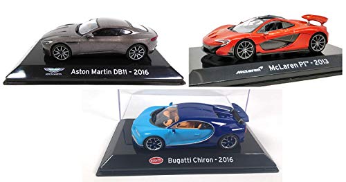 OPO 10 - Lote de 3 Autos 1/43 Compatible con Bugatti CHIRON + Aston Martin + McLaren (SC3 + SC4 + SC5)