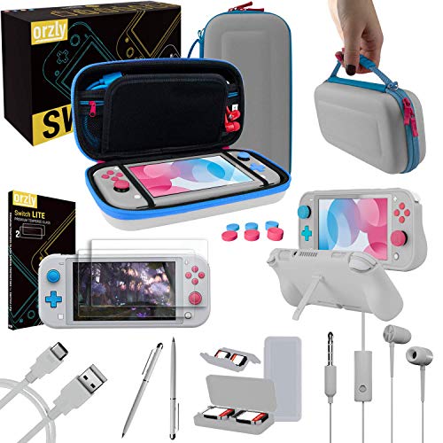 Orzly Paquete de Accesorios para Nintendo Switch Lite – Incluye: Protectores de Pantalla & Funda para Switch Lite Consola, Funda Comfort Grip, Cable USB, Auriculares y más. (Z&Z Edition)