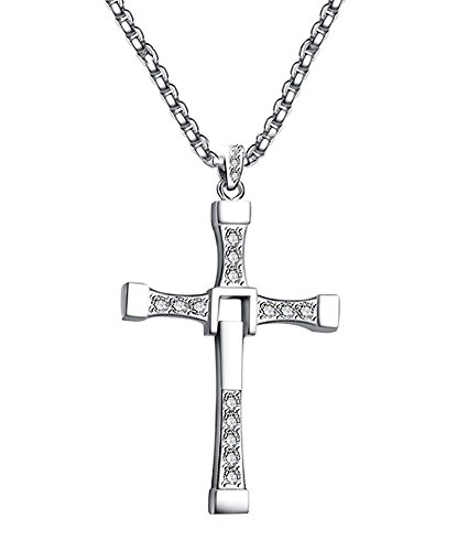 Paialco - Collar con colgante de cruz grande para hombre de plata de ley con piedras de 50,8 cm