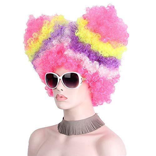 Peluca de payaso afro Rainbow Coloful Big Top Fans Cat Ears Party Pelucas for mujeres Hombres Niños Coloridos fanáticos del fútbol Peluca sintética Cabello ( Color : #1 , Stretched Length : 8inches )