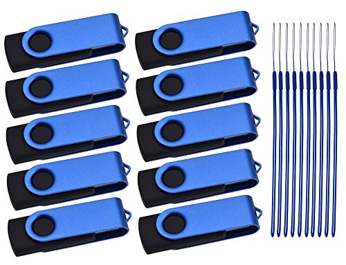 Pen Drive 10 Piezas 4GB Memorias USB, Kepmem Portátil Pendrive 4 Giga Azul Llave Unidades Flash Drives, Giratoria USB 2.0 Memorias Stick 4 GB Metal Llavero Almacenamiento de Datos Regalo con Cuerdas