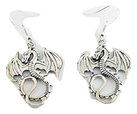 Pendientes inspirados en el juego de tronos de dragón tibetano de plata de ley con ganchos en una preciosa bolsa de regalo de organza Wiccan Wicca Pagan