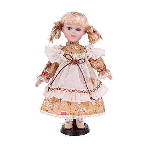 perfeclan Muñeca de Porcelana Muñeca de Cerámica en Ropa y Decoración Artesanal de Sombrero - Altura: 30 cm - Amarillo Claro