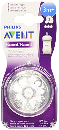 Philips Avent SCF653/27 - Tetina natural, flujo medio con 3 agujeros, 3m+, 2 unidades