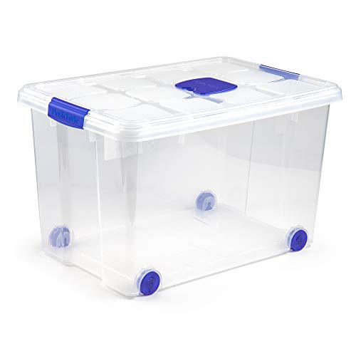 PLASTIC FORTE, Caja de almacenamiento, TRANSPARENTE, 55 Litros, con ruedas