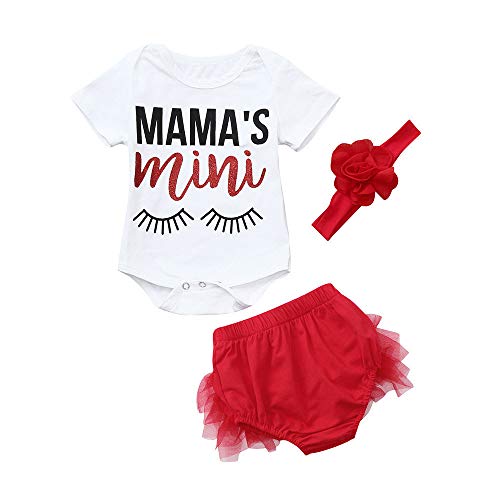 POLP Bebé Monos Recién Nacido Bebe Unisex Manga Corta Impresión Monos Conjuntos para Niño Niña Ropa Verano Pijama Niños Tops y Pantalones Cortos y Banda de Pelo 3PC