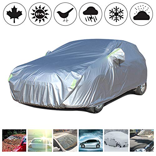 Polyester Car Cover Custom Made For Volkswagen Beetle Sun Protection with Night Reflective Waterproof Windproof Dustproof Snow Leaves Scratch Resistant Size:3M(450x175x150mm) Silver