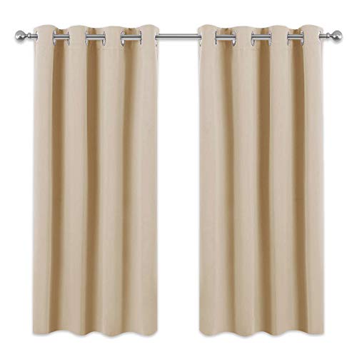 PONY DANCE Cortinas Termicas Aislantes con Ojales Beige - Telas Gruesas Protección Rayos UV y filtración de luz/Paneles Modernos Antimoscas para Salon Oficina, 2 Piezas, 132 x 158 cm (An x L)