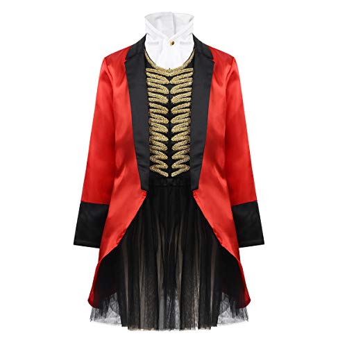 ranrann Disfraz de Mago para Niña Chaqueta Roja con Falda Tutú para Halloween Fiesta Carnaval Navidad Cosplay Traje Domadora de Circo Costume Rojo Y Negro 6 Años