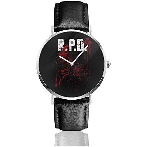Resident Evil Raccoon City Police Department Relojes Reloj de Cuero de Cuarzo con Correa de Cuero Negro para Regalo de colección