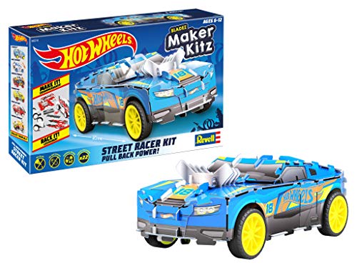 Revell- D-Muscle, Spielzeugauto 1:32 mit Sprungschanze Maker Kitz – Montar y Conducir, con Motor retráctil (Pull Back), Color Azul (50314)