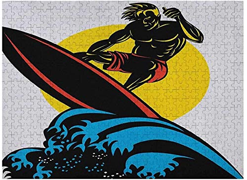 Ride The Wave Puzzles 1000 Piezas, Dude Surfing The Big Waves in Ocean Exotic Sports Sea Beach Hobby Arte gráfico, Multicolor