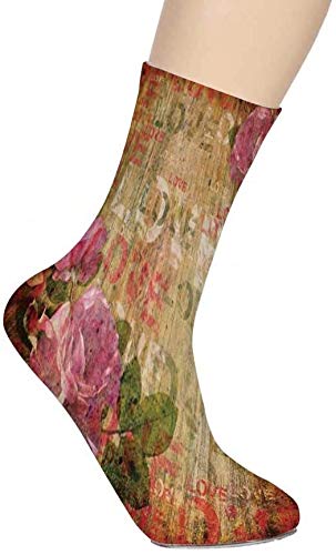 Roses Decorations Soft Mid Calf Length Socks,Grunge Floral Dark Dated Damaged Alienated Background with Roses Antique Art Design Socks for Men Women