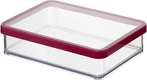 Rotho Loft, lata de almacenamiento rectangular de 1l con tapa y sello, Plástico PP sin BPA, transparente, rojo, 1l 20.0 x 15.0 x 4.8 cm