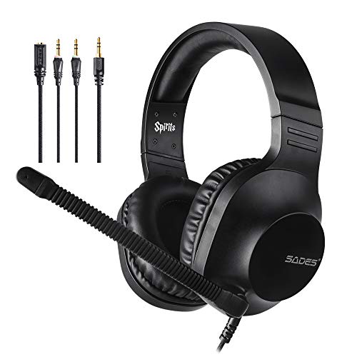 SADES Spirits - Auriculares estéreo con micrófono y control de volumen, adaptador en Y para PC, portátil, Mac, PS4, Nintendo Switch, color negro