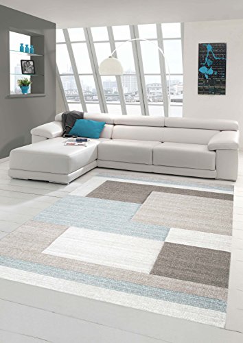 Sala de estar diseñador Alfombra Alfombra contemporánea alfombras de pelo bajo con el color patrón de diamantes de recorte de contorno en colores pastel azul crema amarillento Größe 240 x 340 cm