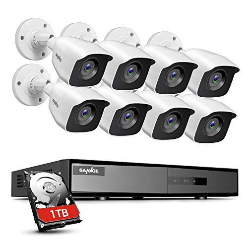 SANNCE Kit de Vigilancia 8CH DVR 1080P Lite 5-en-1 con 1TB Disco Duro Instalado + 8 Cámaras Sistema de Seguridad 1080P IP66 Impermeable IR-Cut Leds Acceso Remoto-1TB HDD