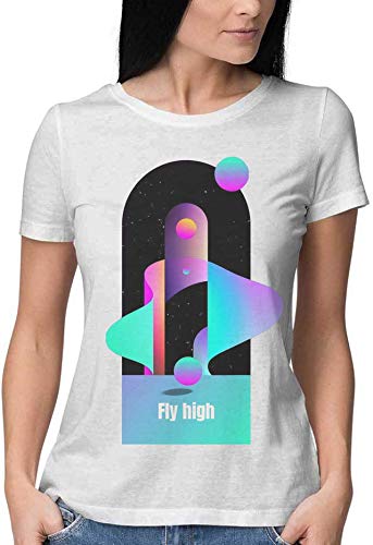 Sartamke Fly High I Don't Care - Camiseta de Cuello Redondo para Mujer Blanco Blanco XXL