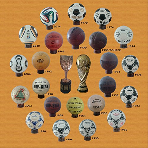 SBC Colección de balones mundialistas Desde 1930-2014 + Trofeo Jules Rimet + Trofeo FIFA + 23 Soportes de Madera