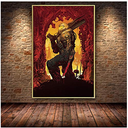 SDGW El Cartel del Juego Doom Eternal Lienzo Pintura Al Óleo Arte De La Pared Pared para El Hotel Bar Living Decoración del Hogar para La Imagen Arte De La Pared-50X75Cm Sin Marco