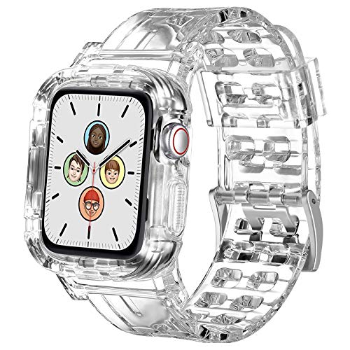 Senka Correa con Funda Compatible con Apple Watch 38mm 40mm 42mm 44mm, Fundas con Correa Deportes de Silicona Suave Transparente para iWatch Series SE 6 5 4 3 2(38mm/40mm, Transparente)