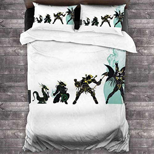 Shiryu Dragon Evolution Saint Seiya Knights of The Zodiac Juego de Cama de 3 Piezas Funda nórdica, Juego de Cama Decorativo de 3 Piezas con 2 Fundas de Almohada