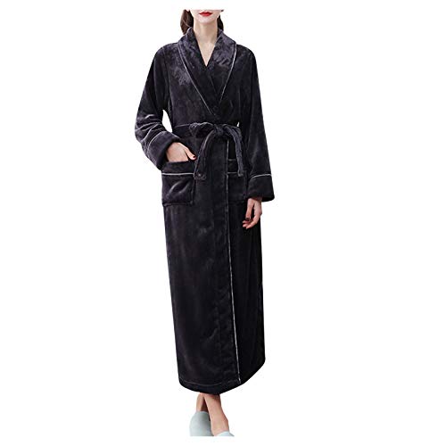 SHOBDW Albornoz Mujeres De Invierno De Manga Larga Sólido Súper Suave Mullido Felpa Franela Mantón De Lujo SPA Gimnasio Albornoz Slee Toweling Ropa De Dormir Batas(Negro,L)