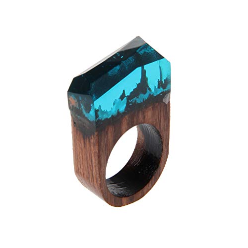 SimpleLife Anillo de Resina de Madera Hecho a Mano Paisaje de Bosque Secreto Paisaje Interior de joyería para Hombres, Mujeres