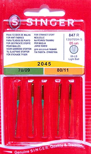 Singer 5 genuine Sewing Machine Needles 2045 Gauge 70/09 and 80/11 for Knit 130/705 H-S