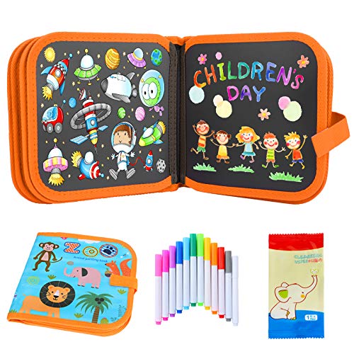 Sinwind Pizarra Portatil Infantil Tabla de Dibujo Portátil para Niños, Tablero de Dibujo de Graffiti, Libros Blandos de Pizarra Reutilizable, con 12 Plumas de Colores 14 Página