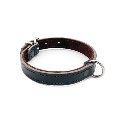 SK9 Collar clásico de Cuero Natural con Doble Capas, Color Negro 15mm X 21-25cm(372N)