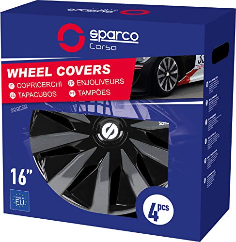 SPARCO SPC1691BKGR Tapacubos Lazio, Negro/Gris, Set de 4, 16"