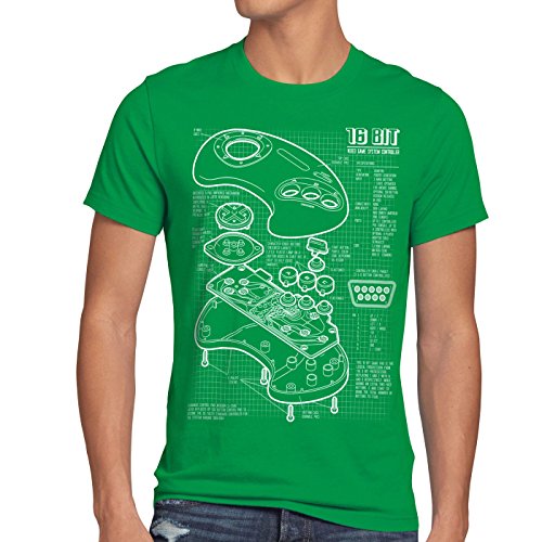 style3 Mega 16-bit Controlador Fotocalco Azul Camiseta para Hombre T-Shirt videoconsola Sonic, Talla:S, Color:Verde