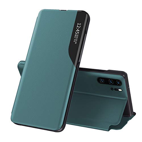 Suhctup Compatible con OPPO A5 2020/A9 2020 Funda Smart View Flip Carcasa de Cuero PU+PC Ultrafina de Piel con Función de Soporte y Cierre Magnetico Caso Protección de 360° Case-Azul Verde