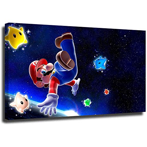 Super Mario - Lienzo decorativo para pared, diseño de Super Mario Galaxy 2 gotas, listo para colgar, 28 x 20 pulgadas