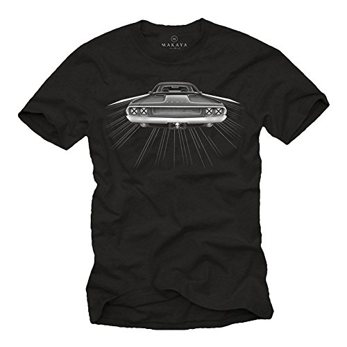 T-Shirt con Coche Challenger RT - Camiseta Negra Hombre Manga Corta Negra XL