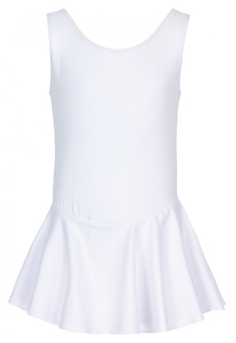 tanzmuster Maillot de Ballet sin Mangas 'Nora' con faldita para niñas en Blanco, 104/110 (5-6 años)